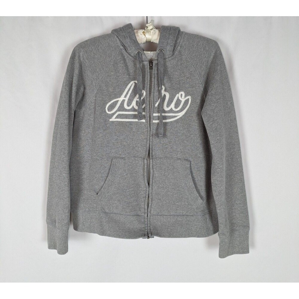 Aeropostale Women's Grey Logo Full-Zip Hoodie Jacket L Retro Y2K Streetwear